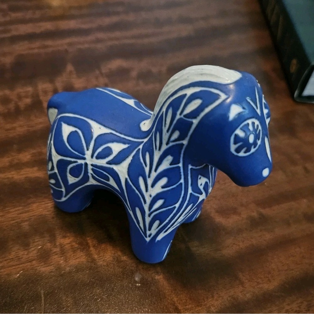 Pablo Zabal Chile Horse Ceramic Blue /White 3.75" Tall. Collectable. Signed